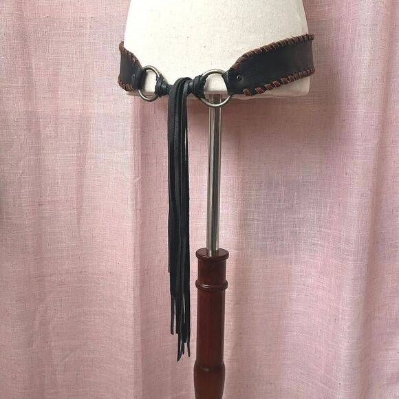 Kim White Reversible Suede + Leather Brown & Black w/ Fringe Size M - Picture 7 of 12